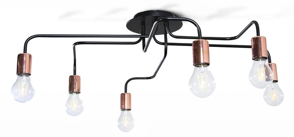 Light for home - Lustr přisazený ke stropu 30906 "ELECTRICO", 6x60W, E27, černá, měď