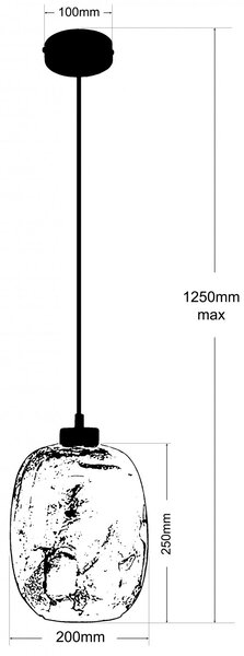 Light for home - Závěsné svítidlo se stínítkem z foukaného skla v barvě zelená melanž 19603 "Marble "made in Italy, 1x60W, E27, Černá