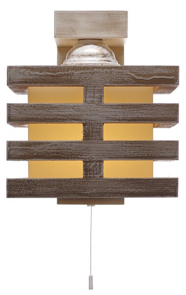 Light for home - Nástěnné dřevěné svítidlo ve zlaté patine s vypínačem 18610 "HOUSTON", 1x40W, E27, bílá, zlatá, patina