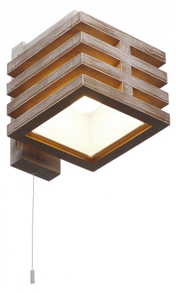 Light for home - Nástěnné dřevěné svítidlo ve zlaté patine s vypínačem 18610 "HOUSTON", 1x40W, E27, bílá, zlatá, patina