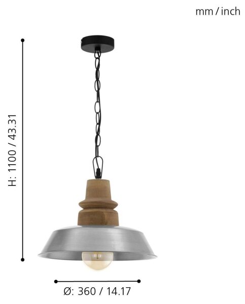 Eglo 33024 - Lustr na řetězu RIDDLECOMBE 1xE27/60W/230V