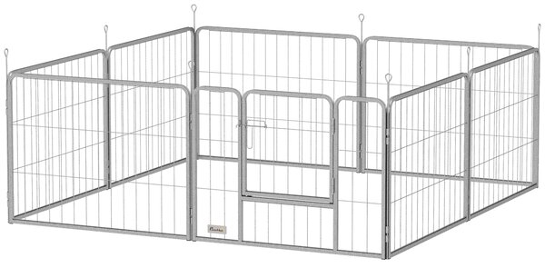 PawHut ohrádka pro štěňata 8-dílná s 8 mřížkovými panely, dveřmi, zemními hroty, flexibilní ochrannou plachtou, 60 cm vysoká ohrádka pro psy a kočky n