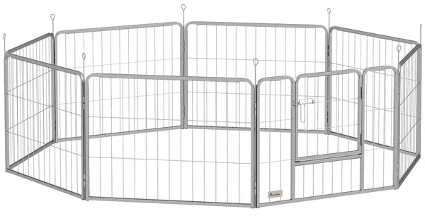 PawHut ohrádka pro štěňata 8-dílná s 8 mřížkovými panely, dveřmi, zemními hroty, flexibilní ochrannou plachtou, 60 cm vysoká ohrádka pro psy a kočky n