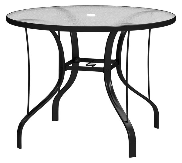 Zahradní stůl Outsunny s otvorem pro slunečník a skleněnou deskou, 96,5x71 cm, černý | Aosom