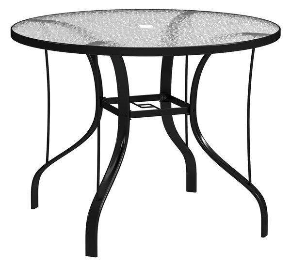 Zahradní stůl Outsunny s otvorem pro slunečník a skleněnou deskou, 96,5x71 cm, černý | Aosom