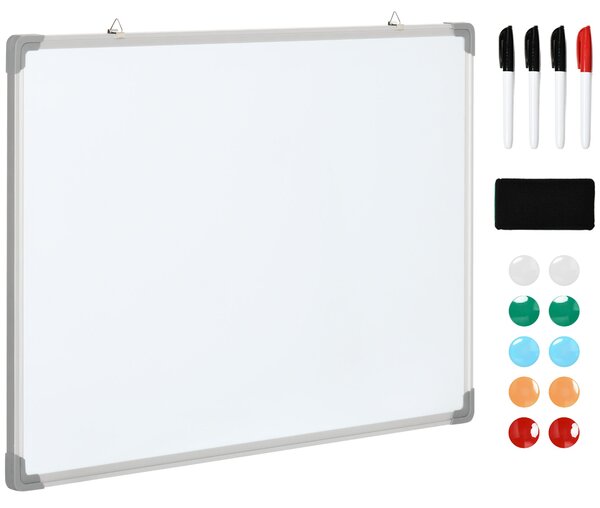 HOMCOM Magnetická bílá tabule s 4 fixy, 1 gumou, 10 magnety, stojan, připevnitelné na zeď, snadno omyvatelná, 90 x 1,8 x 60 cm | Aosom