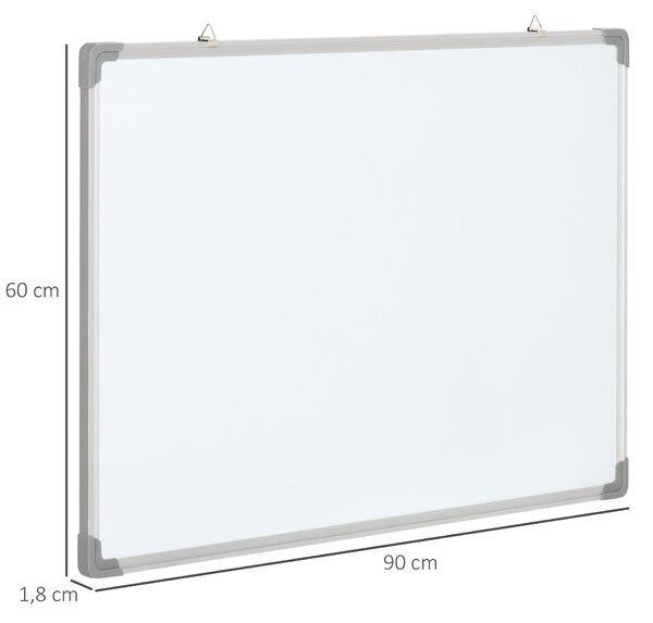 HOMCOM Magnetická bílá tabule s 4 fixy, 1 gumou, 10 magnety, stojan, připevnitelné na zeď, snadno omyvatelná, 90 x 1,8 x 60 cm | Aosom