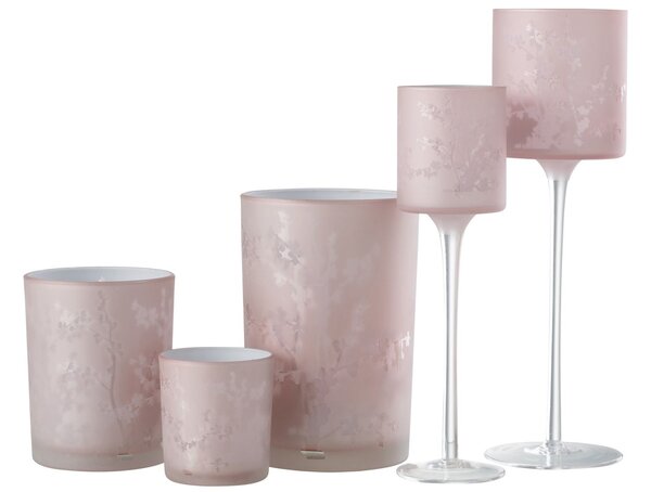 2ks růžový a modrý skleněný svícen na úzké noze na čajovou svíčku Sakura - Ø 7*25 cm - J-Line by Jolipa