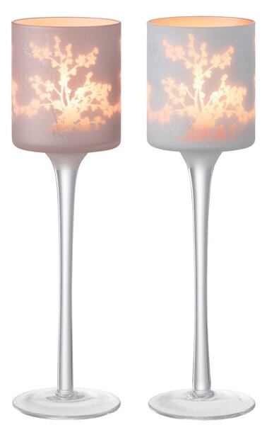 2ks růžový a modrý skleněný svícen na úzké noze na čajovou svíčku Sakura - Ø 7*25 cm - J-Line by Jolipa
