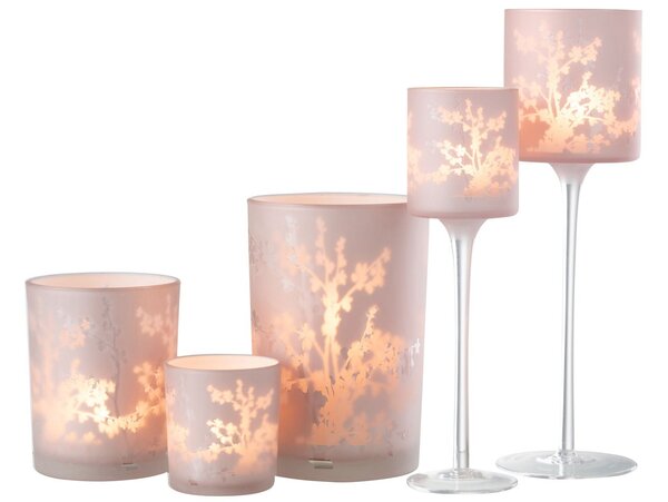 2ks růžový a modrý skleněný svícen na úzké noze na čajovou svíčku Sakura - Ø 7*25 cm - J-Line by Jolipa