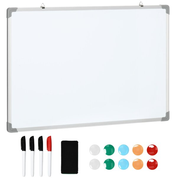 HOMCOM Magnetická bílá tabule s 4 fixy, 1 gumou, 10 magnety, stojan, připevnitelné na zeď, snadno omyvatelná, 90 x 1,8 x 60 cm | Aosom