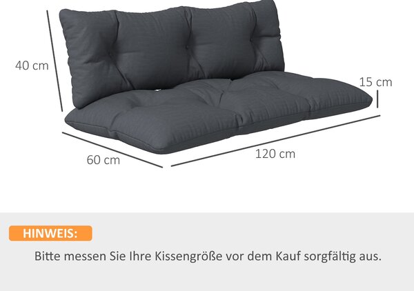 Outsunny Paletový Polštář pro Dvě Osoby 120cm x 60cm x 15cm s UV Ochrannou, Voděodolný Zahradní Polštář pro Lavici, Tmavě Šedý | Aosom