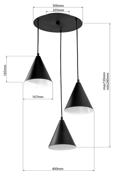 Light for home - Závěsný lustr na lanku 15699 "CROWN", 3X40W, E14, Černá + bílá