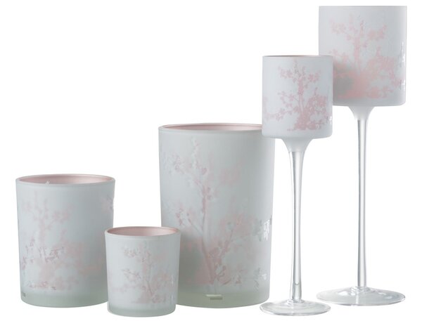 2ks růžový a modrý skleněný svícen na úzké noze na čajovou svíčku Sakura - Ø 7*25 cm - J-Line by Jolipa