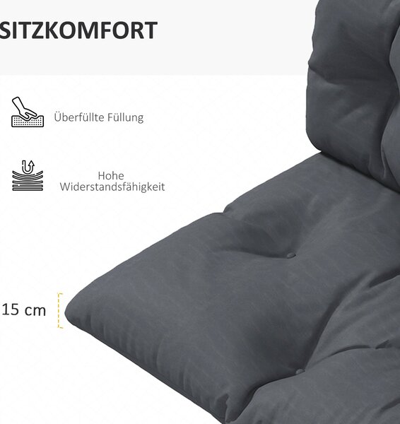 Outsunny Paletový Polštář pro Dvě Osoby 120cm x 60cm x 15cm s UV Ochrannou, Voděodolný Zahradní Polštář pro Lavici, Tmavě Šedý | Aosom