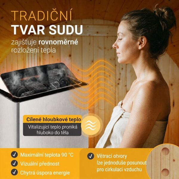 Zahradní sudová sauna pro 2 osoby s kamny 3,6 kW