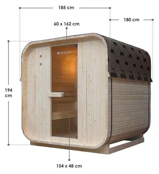 Zahradní sauna Cube pro 4 osoby s kamny 6 kW