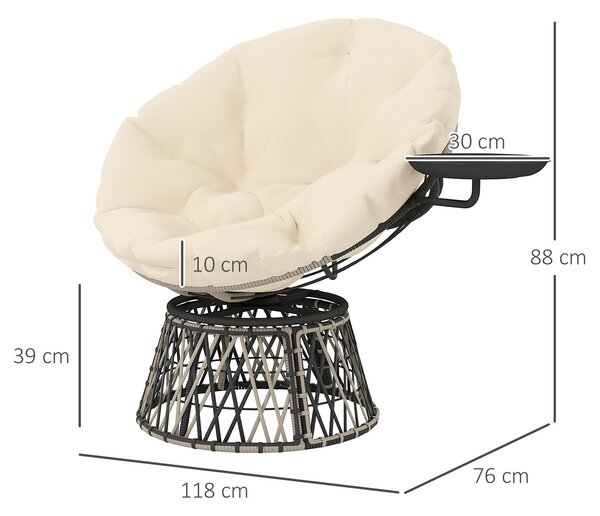 Outsunny Papasan křeslo Rattan 360° otočné křeslo s polštářem průměr 90 cm kulaté venkovní rattanové křeslo otočné lehátko pro obývací pokoj zahradu b