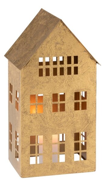 Zlatý antik kovový domek na svíčku - 19*17*37cm - J-Line by Jolipa