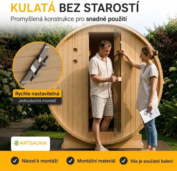 Zahradní sudová sauna pro 2 osoby s kamny 3,6 kW