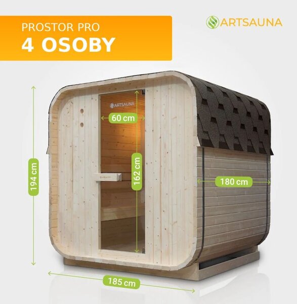 Zahradní sauna Cube pro 4 osoby s kamny 6 kW
