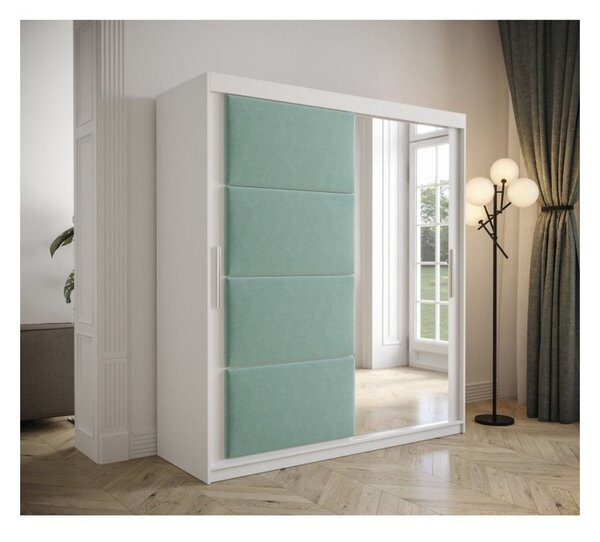 Šatní skříň s posuvnými dveřmi 180 cm TALIA - bílá / tyrkysová