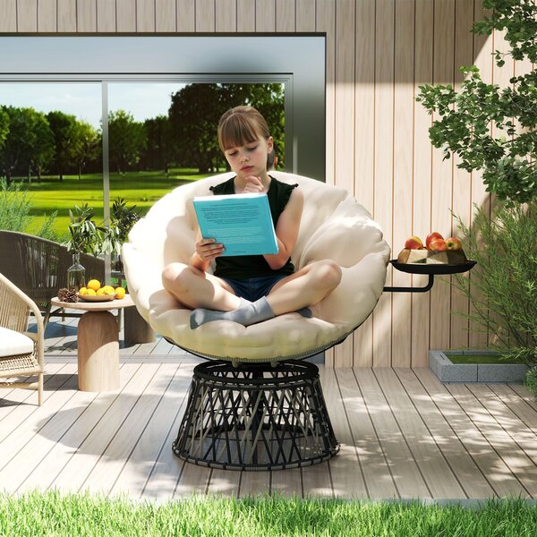Outsunny Papasan křeslo Rattan 360° otočné křeslo s polštářem průměr 90 cm kulaté venkovní rattanové křeslo otočné lehátko pro obývací pokoj zahradu b