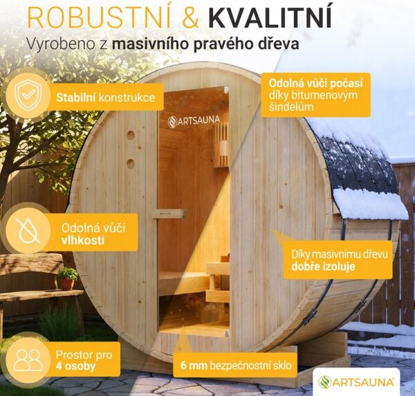 Zahradní sudová sauna pro 4 osoby s kamny 6 kW