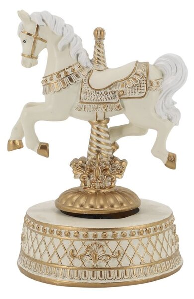 Krémová sntik hudební skříňka Noël s koníkem – 12*11*17,5 cm - Chic Antique