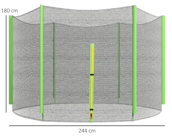 SPORTNOW Ochranná síť pro trampolínu 244 cm - Kulatá Ochranná síť pro venkovní trampolíny s 6 vertikálními sloupky Zelená | Aosom