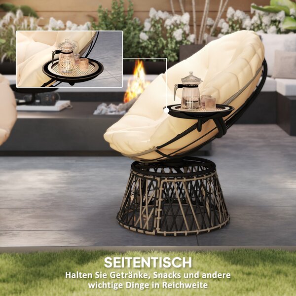 Outsunny Papasan křeslo Rattan 360° otočné křeslo s polštářem průměr 90 cm kulaté venkovní rattanové křeslo otočné lehátko pro obývací pokoj zahradu b