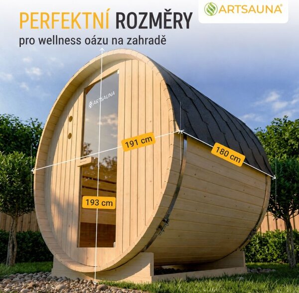 Zahradní sudová sauna pro 4 osoby s kamny 6 kW
