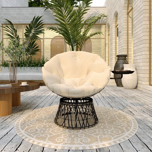 Outsunny Papasan křeslo Rattan 360° otočné křeslo s polštářem průměr 90 cm kulaté venkovní rattanové křeslo otočné lehátko pro obývací pokoj zahradu b