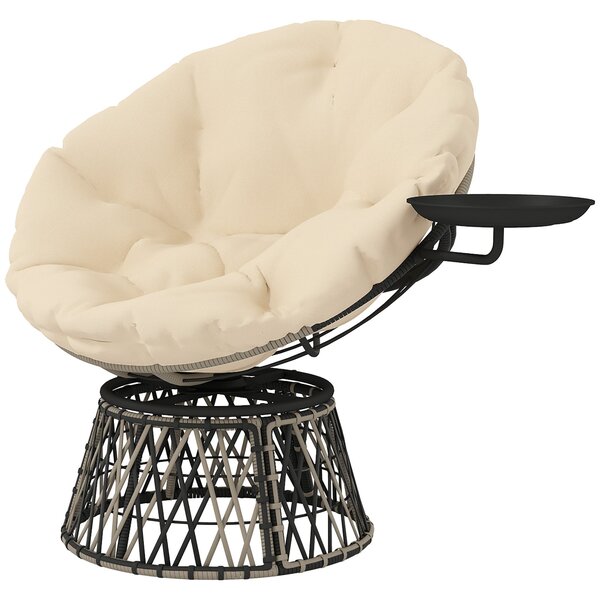 Outsunny Papasan křeslo Rattan 360° otočné křeslo s polštářem průměr 90 cm kulaté venkovní rattanové křeslo otočné lehátko pro obývací pokoj zahradu b