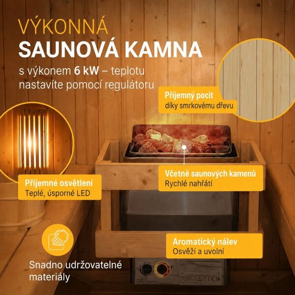 Zahradní sudová sauna pro 4 osoby s kamny 6 kW