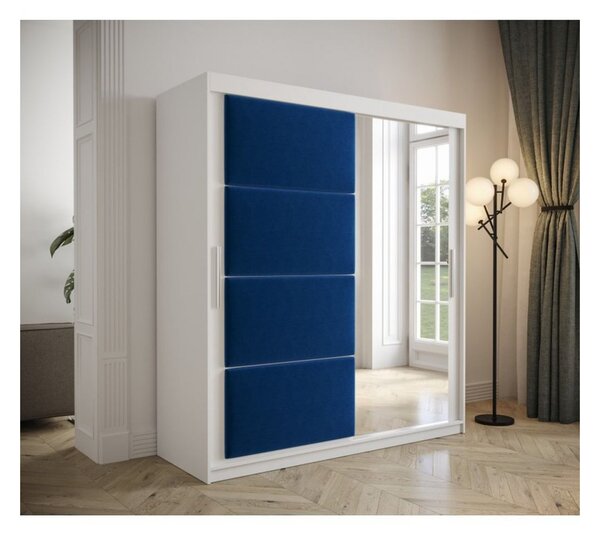 Šatní skříň s posuvnými dveřmi 180 cm TALIA - bílá / modrá