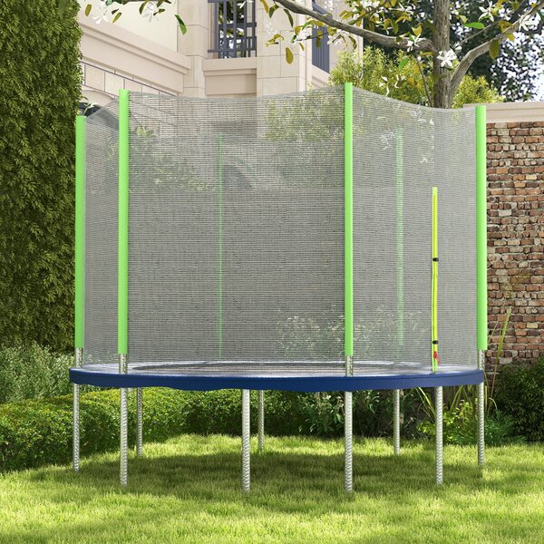 SPORTNOW Ochranná síť pro trampolínu 244 cm - Kulatá Ochranná síť pro venkovní trampolíny s 6 vertikálními sloupky Zelená | Aosom