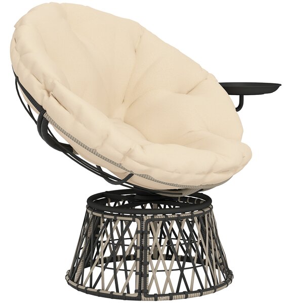 Outsunny Papasan křeslo Rattan 360° otočné křeslo s polštářem průměr 90 cm kulaté venkovní rattanové křeslo otočné lehátko pro obývací pokoj zahradu b