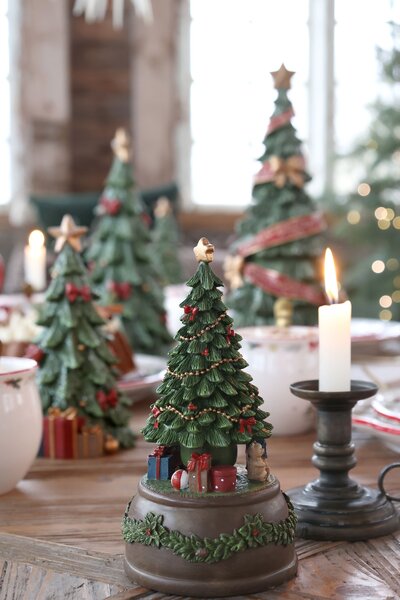 Hudební skříňka Cherry Noël Tree s vánočním stromečkem – Ø 10*19 cm - Chic Antique