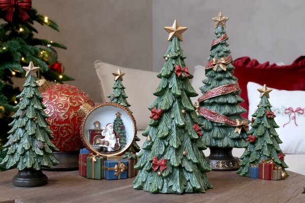 Zelený vánoční stromek se stuhou a mašlemi Noël Tree z polyresinu – Ø 15*40 cm - Chic Antique