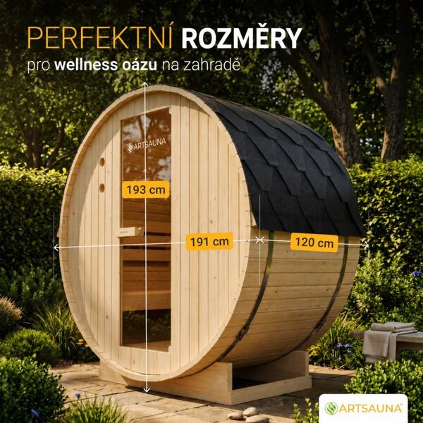 Zahradní sudová sauna pro 2 osoby s kamny 3,6 kW