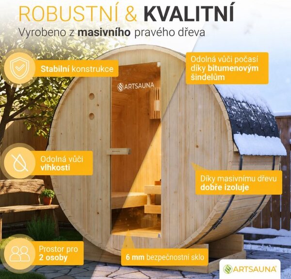 Zahradní sudová sauna pro 2 osoby s kamny 3,6 kW