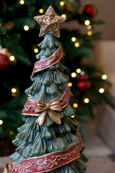 Zelený vánoční stromek se stuhou a mašlemi Noël Tree z polyresinu – Ø 15*40 cm - Chic Antique