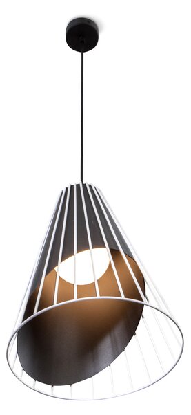 Light for home - Závěsné svítidlo "STRONG" s nastavitelnou výškou a originálním kuželovitým kovovým stínidlem - černé/bílé, 1x60W, E27, Černá + bílá