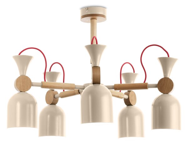 Light for home - Skandinávský lustr s kovovými stínidly v béžové pastelové barvě 60055 "MONTE", 5x60W, E27, béžová, přírodní olše