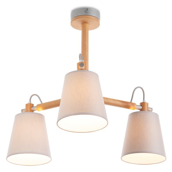 Light for home - Skandinávský Lustr s Třemi Rameny: Přírodní Elegance na Tyčii "SYMPHONY" 60433, 3X40W, E14, šedá, přírodní olše
