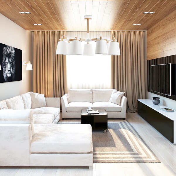 Light for home - Skandinávský Lustr s Třemi Rameny na Tyči 60433 "SYMPHONY", 3X40W, E14, černá, přírodní olše