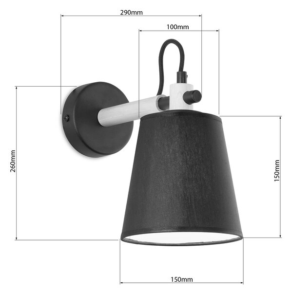 Light for home - Nástěnné svítidlo 60211 "SYMPHONY", 1x40W, E14, černá, přírodní olše