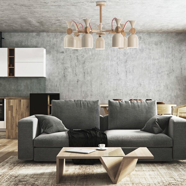Light for home - Skandinávský lustr s kovovými stínidly v béžové pastelové barvě 60055 "MONTE", 5x60W, E27, béžová, přírodní olše
