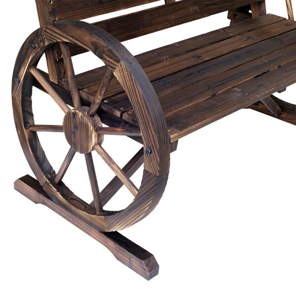 Outsunny Zahradní Lavice Dřevěná Rustikální Lavice s Kolečkovými Opěrkami Wagon Wheel Lavice Venkovní Lavice Terasová Lavice Parková Lavice z Masivníh